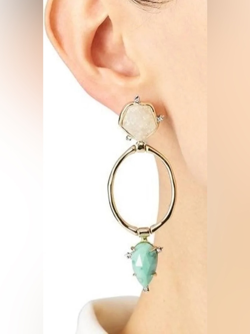 Alexis Bittar Gold Hoop Bohemian Druzy Earrings